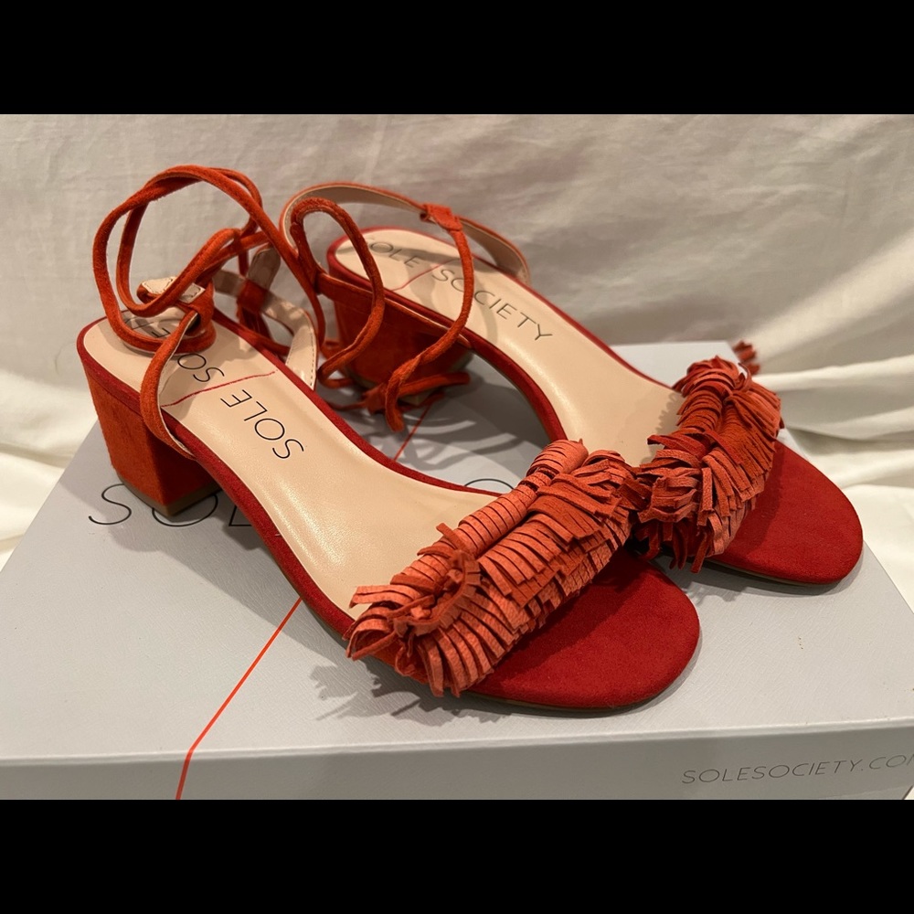 New Fringe Block Heel Sandals - Paprika - Sole Society Sera - Size 7